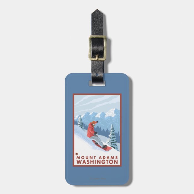 Snowboarder Scene - Mount Adams, Washington Luggage Tag (Front Vertical)