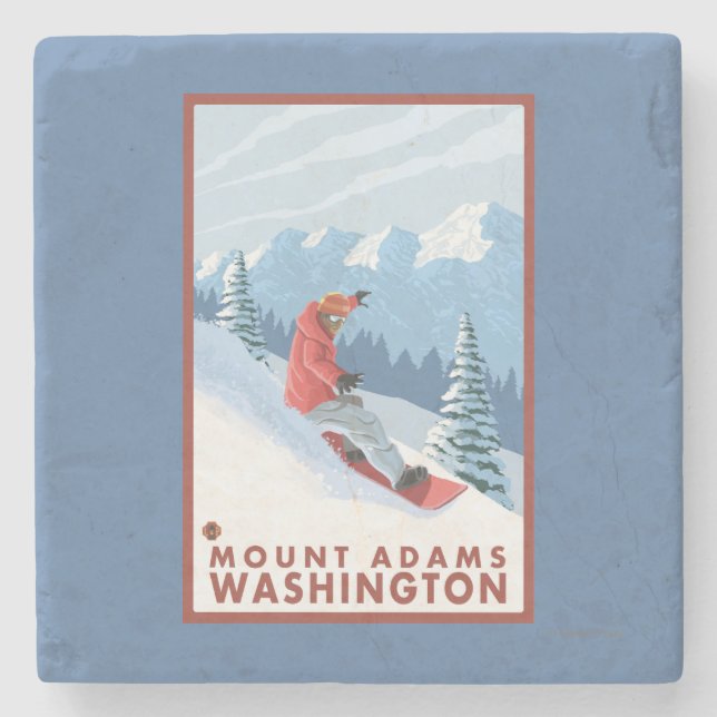 Snowboarder Scene - Mount Adams, Washington Stone Coaster (Front)