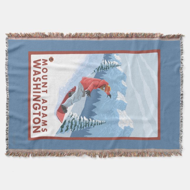 Snowboarder Scene - Mount Adams, Washington Throw Blanket (Front)