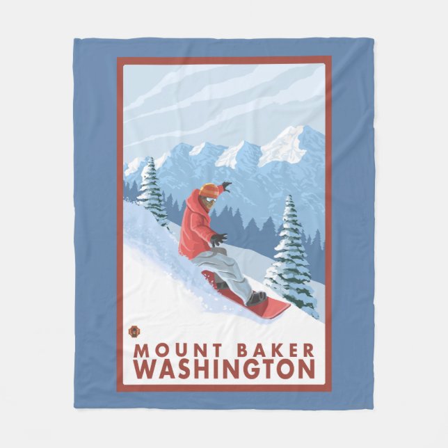 Snowboarder Scene - Mount Baker, Washington Fleece Blanket (Front)