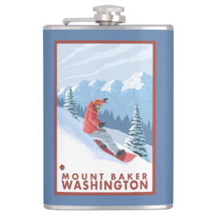Snowboarder Scene - Mount Baker, Washington Hip Flask
