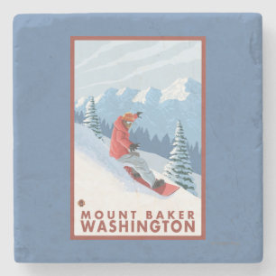 Snowboarder Scene - Mount Baker, Washington Stone Coaster
