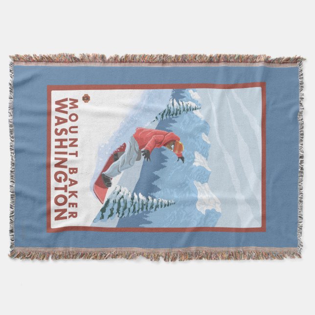 Snowboarder Scene - Mount Baker, Washington Throw Blanket (Front)