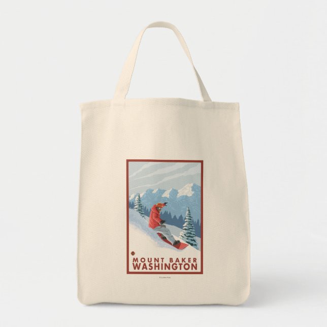 Snowboarder Scene - Mount Baker, Washington Tote Bag (Front)