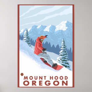Snowboarder Scene - Mount Hood, Oregon Poster