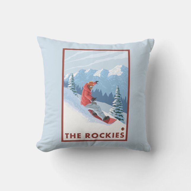 Snowboarder Scene - The Rockies Cushion (Front)