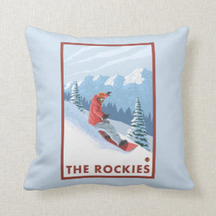 Snowboarder Scene - The Rockies Cushion