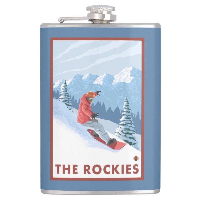 Snowboarder Scene - The Rockies Hip Flask (Front)