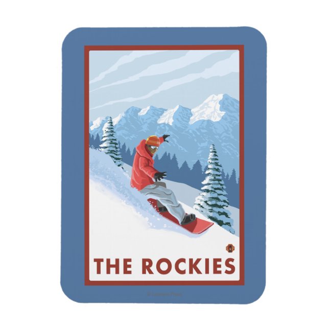Snowboarder Scene - The Rockies Magnet (Vertical)