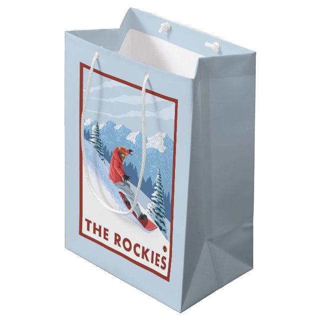 Snowboarder Scene - The Rockies Medium Gift Bag (Front Angled)