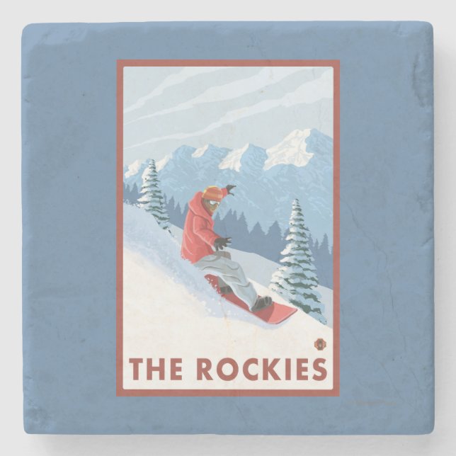 Snowboarder Scene - The Rockies Stone Coaster (Front)