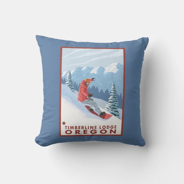 Snowboarder Scene - Timberline Lodge, Oregon Cushion (Front)