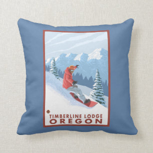 Snowboarder Scene - Timberline Lodge, Oregon Cushion