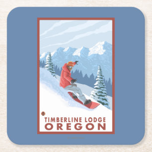 Snowboarder Scene - Timberline Lodge, Oregon Square Paper Coaster