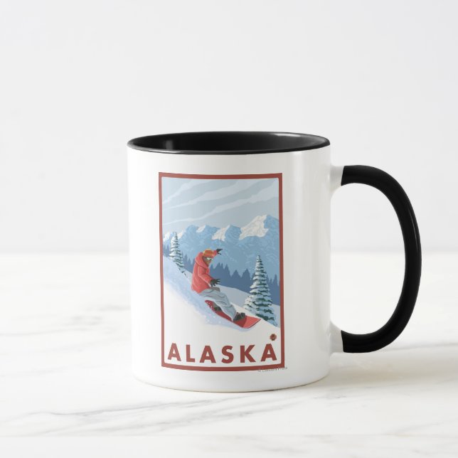 Snowboarder Scene- Vintage Travel Poster 2 Mug (Right)