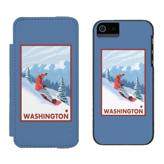 Snowboarder Scene - Washington Incipio iPhone Wallet Case (Side by Side)