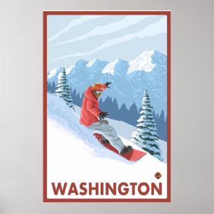 Snowboarder Scene - Washington Poster