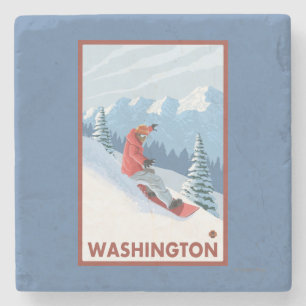 Snowboarder Scene - Washington Stone Coaster