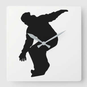 Snowboarder Silhouette Square Wall Clock
