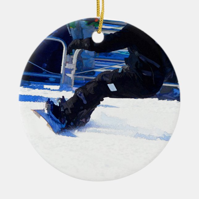 Snowboarder Skidding Winter Sports Gift Ceramic Tree Decoration (Front)