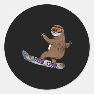 Snowboarder Sloth Lover Snowboarding Snow Winter S Classic Round Sticker