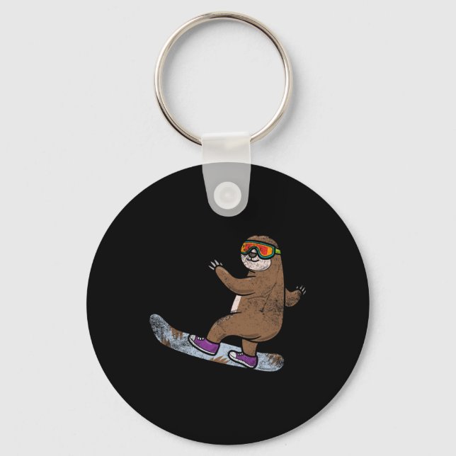 Snowboarder Sloth Lover Snowboarding Snow Winter S Key Ring (Front)