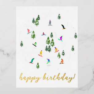  Snowboarder Snowboarding Illustration Birthday  Foil Holiday Postcard