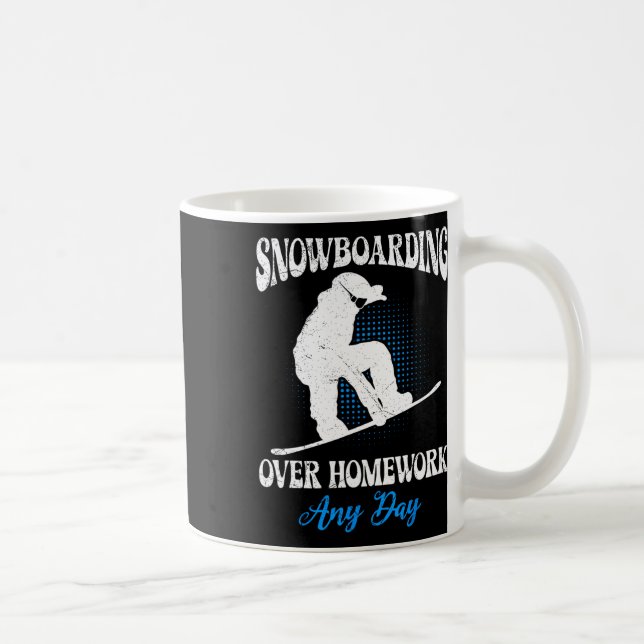 Snowboarder Snowboarding Over Homework Any Day Fun Coffee Mug (Right)