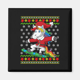 Snowboarder Unicorn Santa Snowboarding Christmas S Magnet