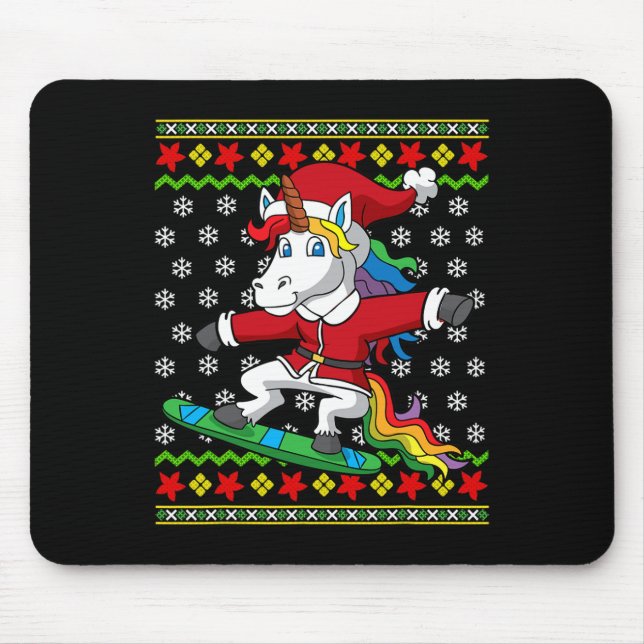 Snowboarder Unicorn Santa Snowboarding Christmas S Mouse Pad (Front)