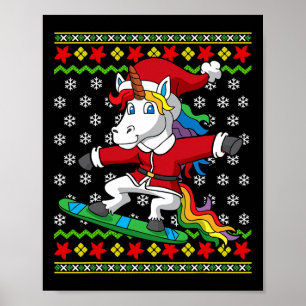 Snowboarder Unicorn Santa Snowboarding Christmas S Poster