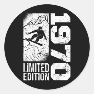 Snowboarder Vintage 1970 Birthday Snowboarding Sno Classic Round Sticker