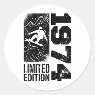 Snowboarder Vintage 1974 Birthday Snowboarding Sno Classic Round Sticker