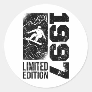 Snowboarder Vintage 1997 Birthday Snowboarding Sno Classic Round Sticker