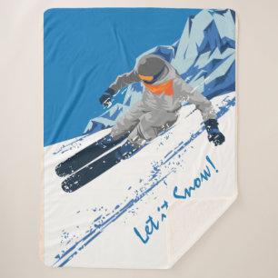 Snowboarder Winter Ride, Personalised Sherpa Blanket