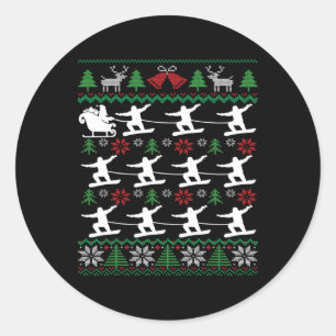 Snowboarders Pulling Santa Snowboarding Christmas Classic Round Sticker