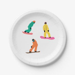 Snowboarders Winter Illustration Paper Plate