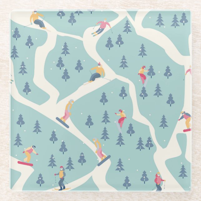Snowboarders, winter resort, active recreation. glass coaster (Front)