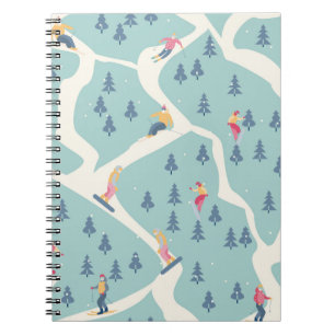 Snowboarders, winter resort, active recreation. notebook