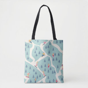 Snowboarders, winter resort, active recreation. tote bag