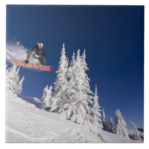 Snowboarding action at Whitefish Mountain Resort Ceramic Tile