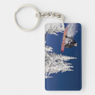 Snowboarding action at Whitefish Mountain Resort Key Ring