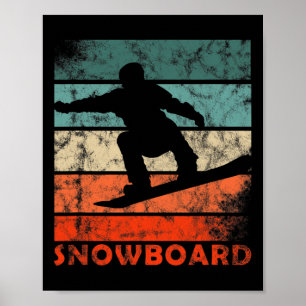Snowboarding Air On Powder Day Snowboarder Vintage Poster