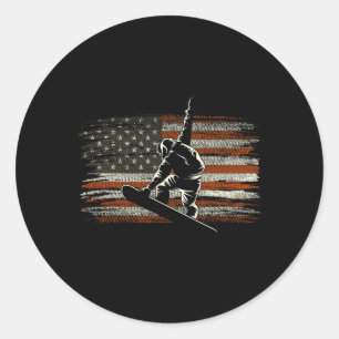Snowboarding American Flag For Snowboarder Skiing Classic Round Sticker