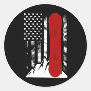 Snowboarding American Flag Skiing Snowboard For Wo Classic Round Sticker