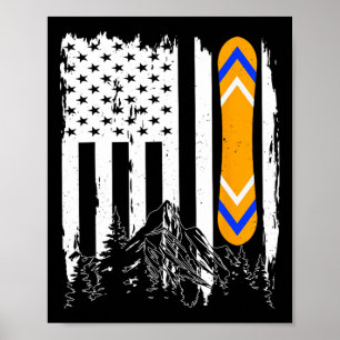 Snowboarding American Flag Winter Sports Mountains Poster