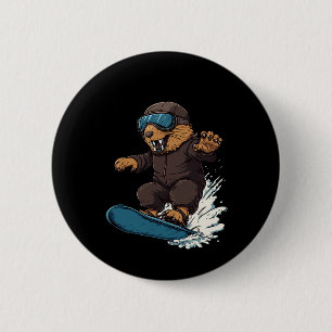Snowboarding Animals- Beaver On A Snowboard Snowbo 6 Cm Round Badge