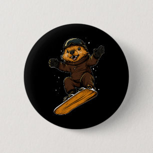 Snowboarding Animals- Beaver On A Snowboard Snowbo 6 Cm Round Badge