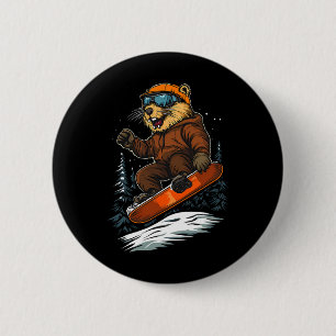 Snowboarding Animals- Beaver On A Snowboard Snowbo 6 Cm Round Badge