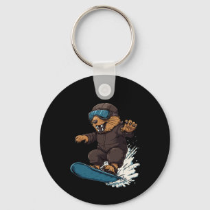 Snowboarding Animals- Beaver On A Snowboard Snowbo Key Ring
